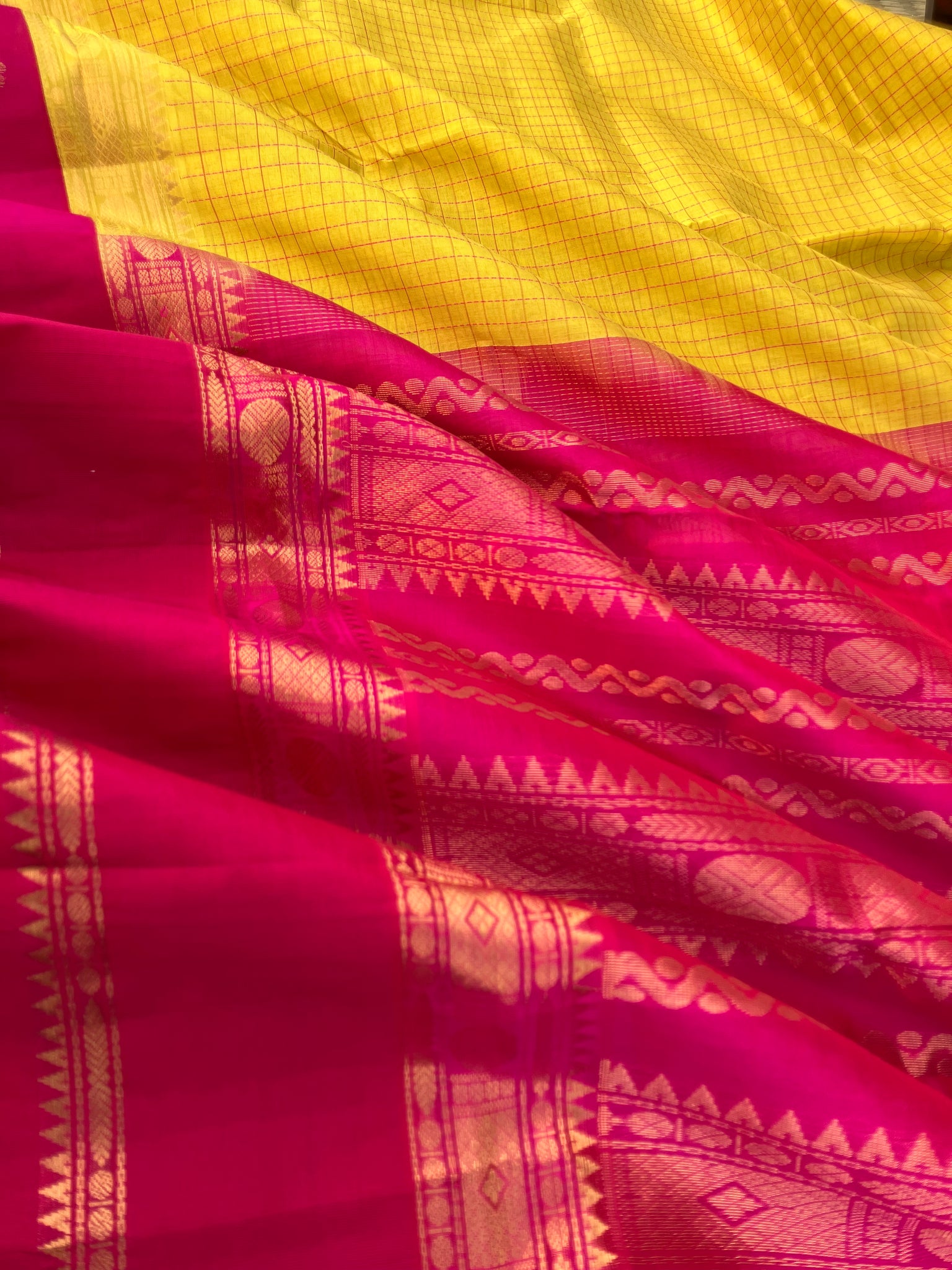 Korvai Silk Cotton - sunflower mustard and red podi kattam