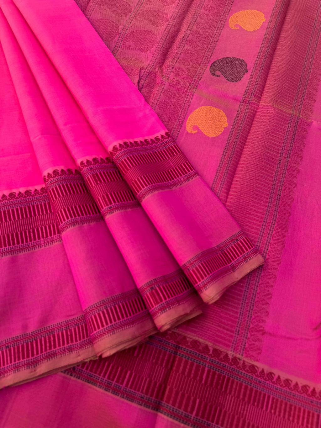 Woven Motifs Silk Cotton - candy pink with buttas woven blouse