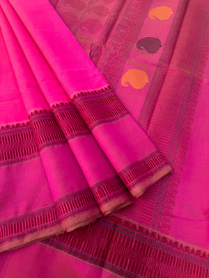 Woven Motifs Silk Cotton - candy pink with buttas woven blouse