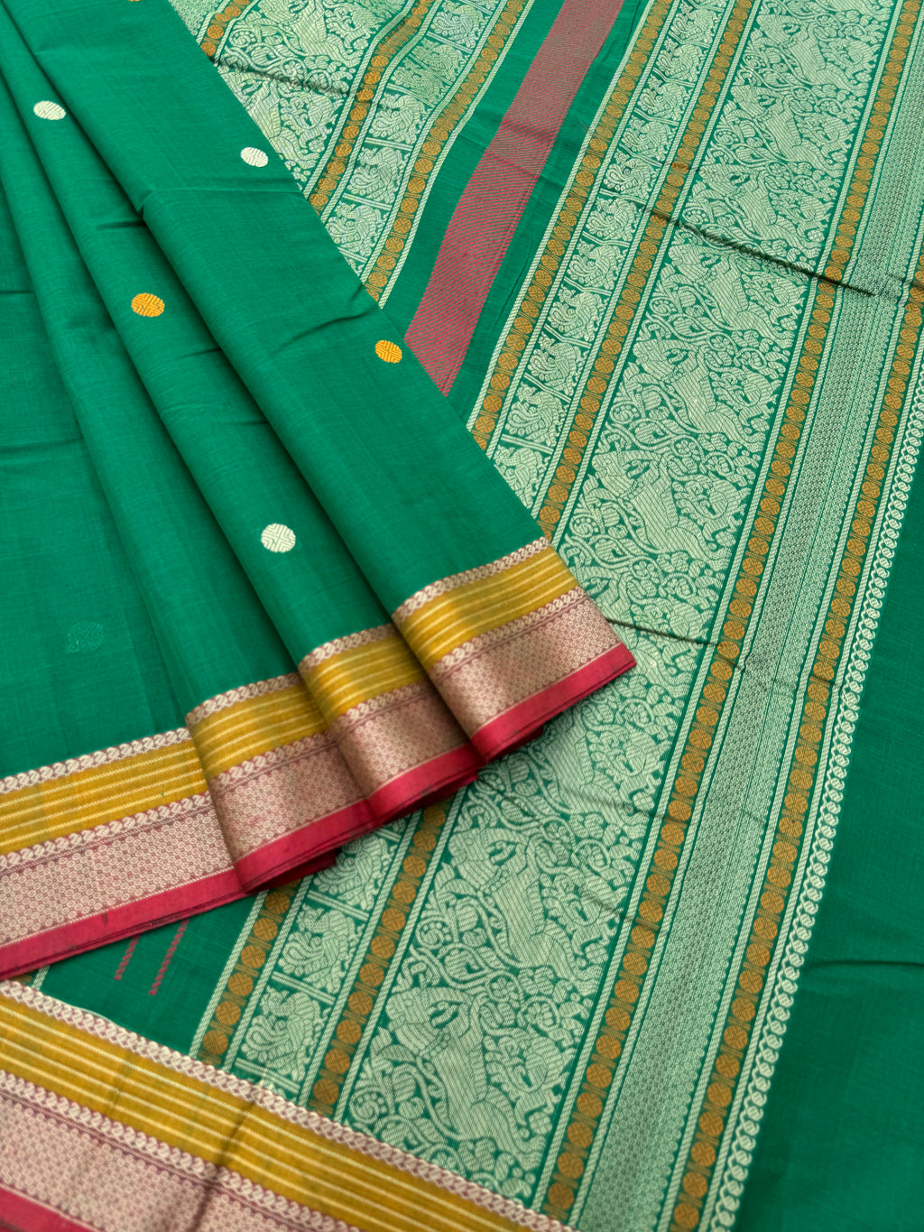 Corporate Style Mangalavastaram - dark leaves green