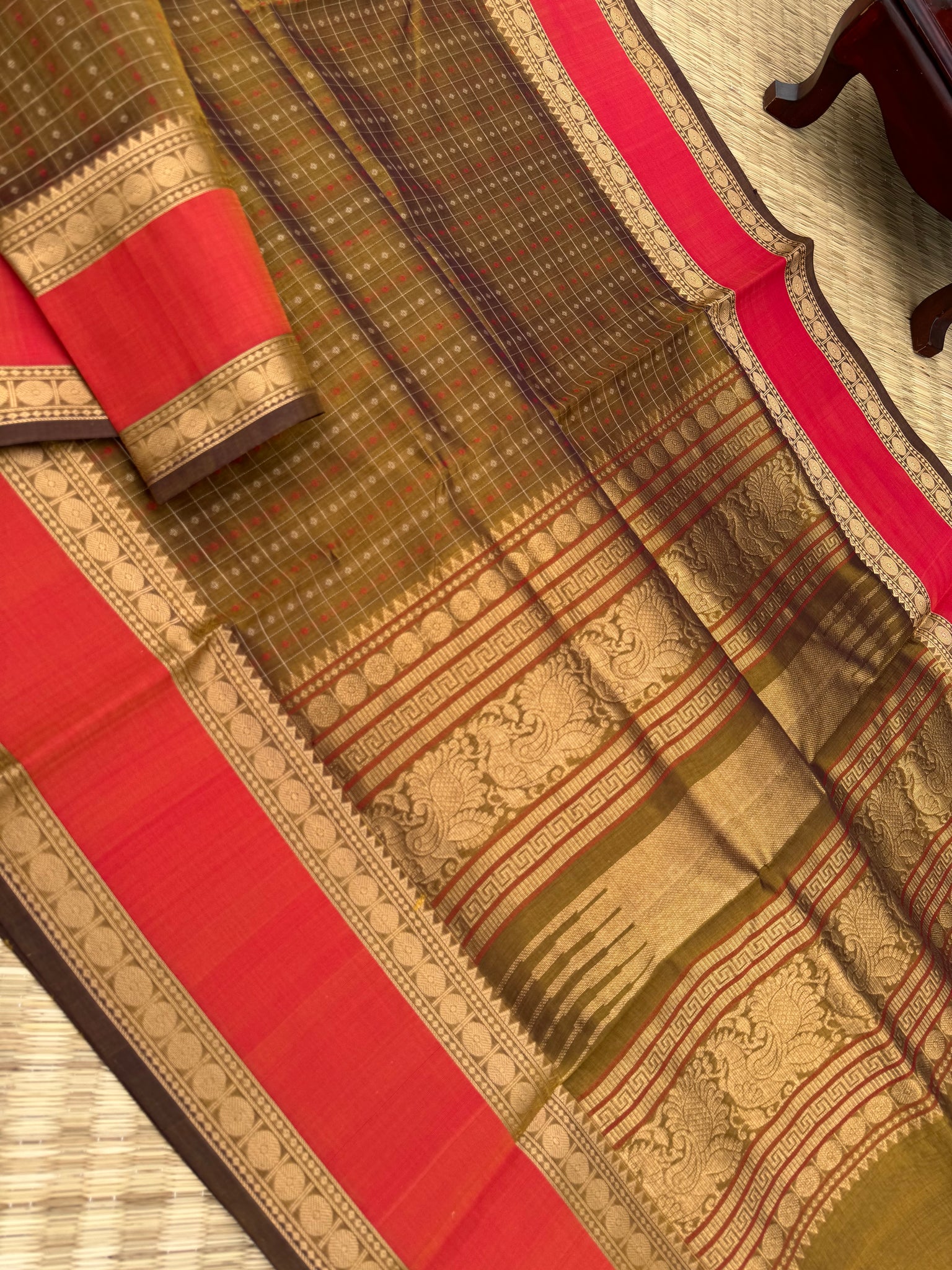Woven Motifs Silk Cotton - a golden caramel lakshadeepam