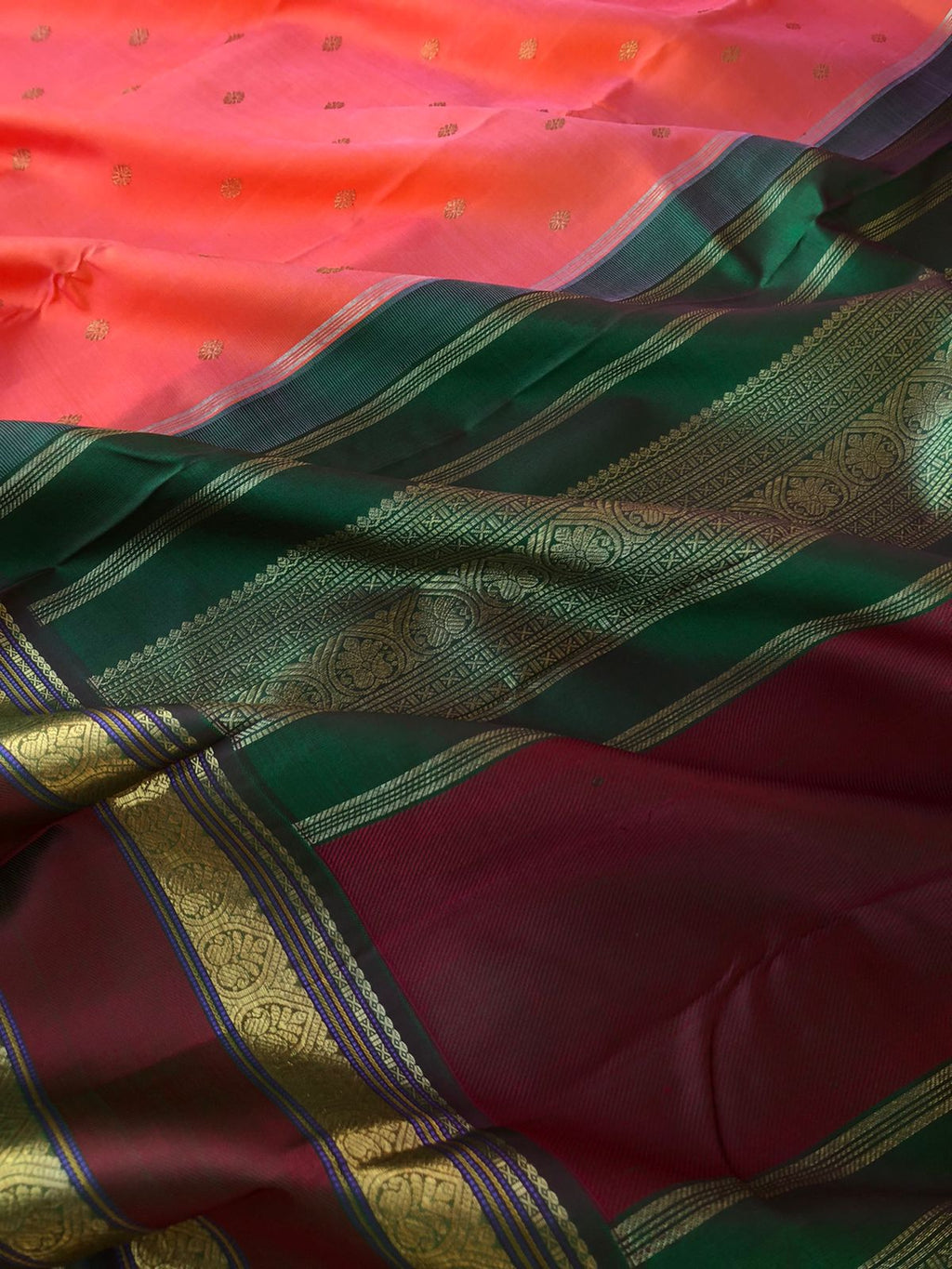 Leela - Limited Edition of Kanchivarams - beautiful kanakambaram dual tone woven body with maanthulir green korvai woven borders pallu and blouse