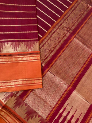 Zari Kissed Silk Cotton - stunning deep maroon and orange veldhari