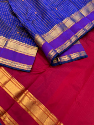 Woven Motifs Silk Cotton - ink blue and deep red kattam buttas