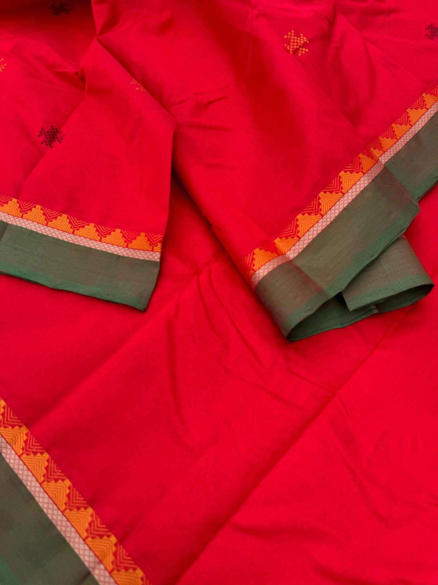 Woven Motifs Silk Cotton - chilly red bomkai
