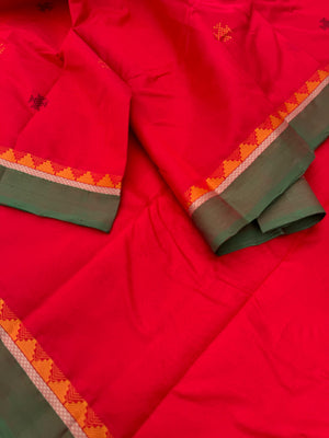 Woven Motifs Silk Cotton - chilly red bomkai