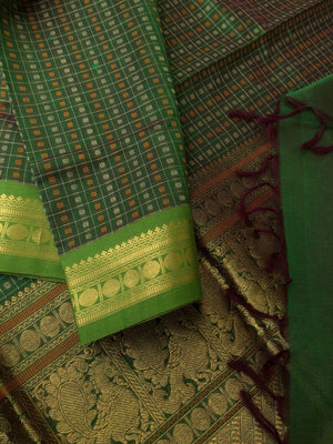 Woven Motifs Silk Cottons - deep dark algae green Lakshadeepam