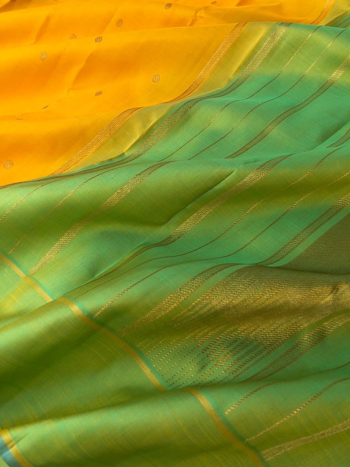 Heriyae - Heirloom Kanchivarams - beautiful simple and elegant yellow and aqua green