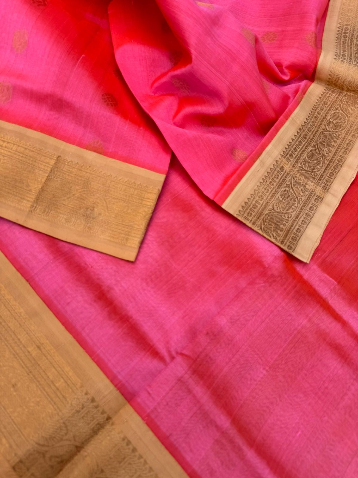 Korvai Silk Cottons - kanakambaram pink and sandal wood tone