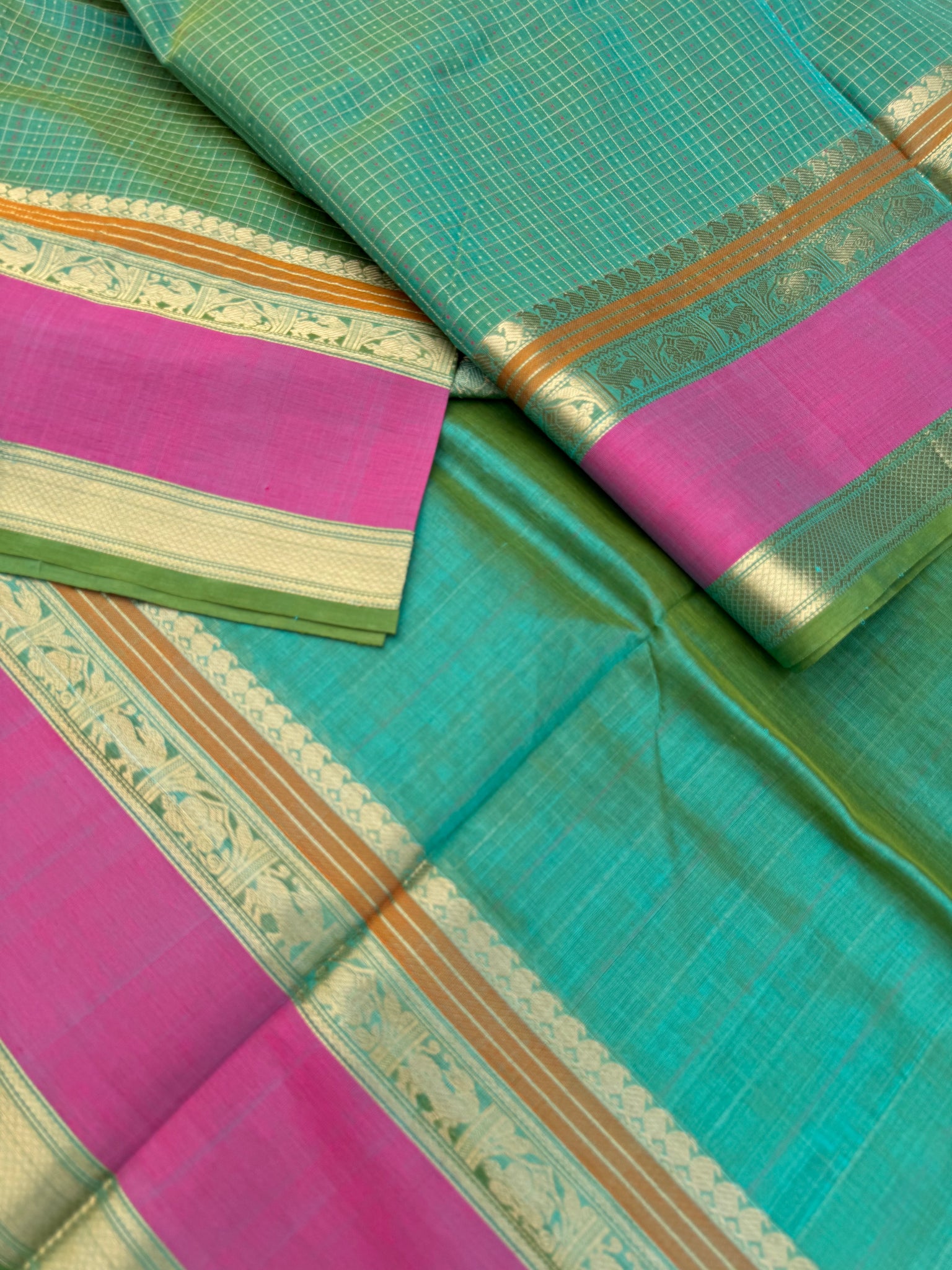 Woven Motifs Silk Cotton - a pale aqua tone lakshadeepam