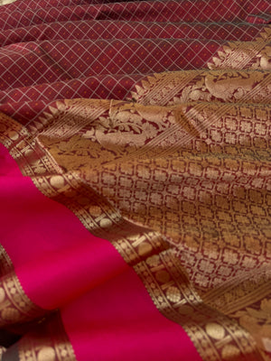 Woven Motifs Silk Cotton - deep aaraku Lakshadeepam