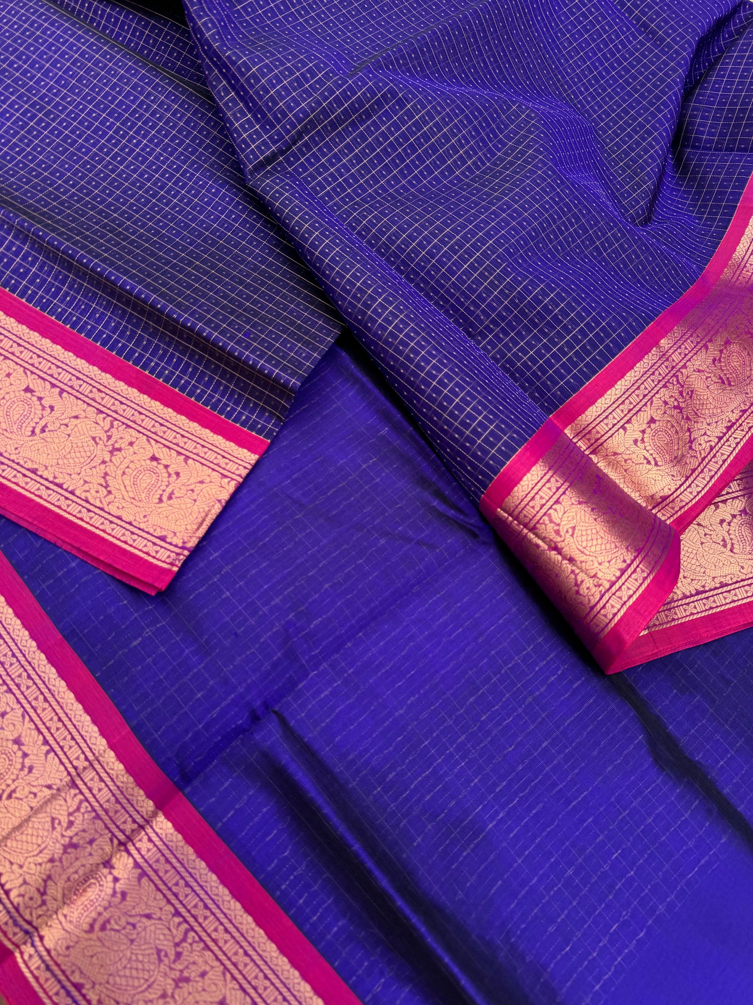 Zari Kissed Silk Cotton - a stunning deep ink blue lakshadeepam