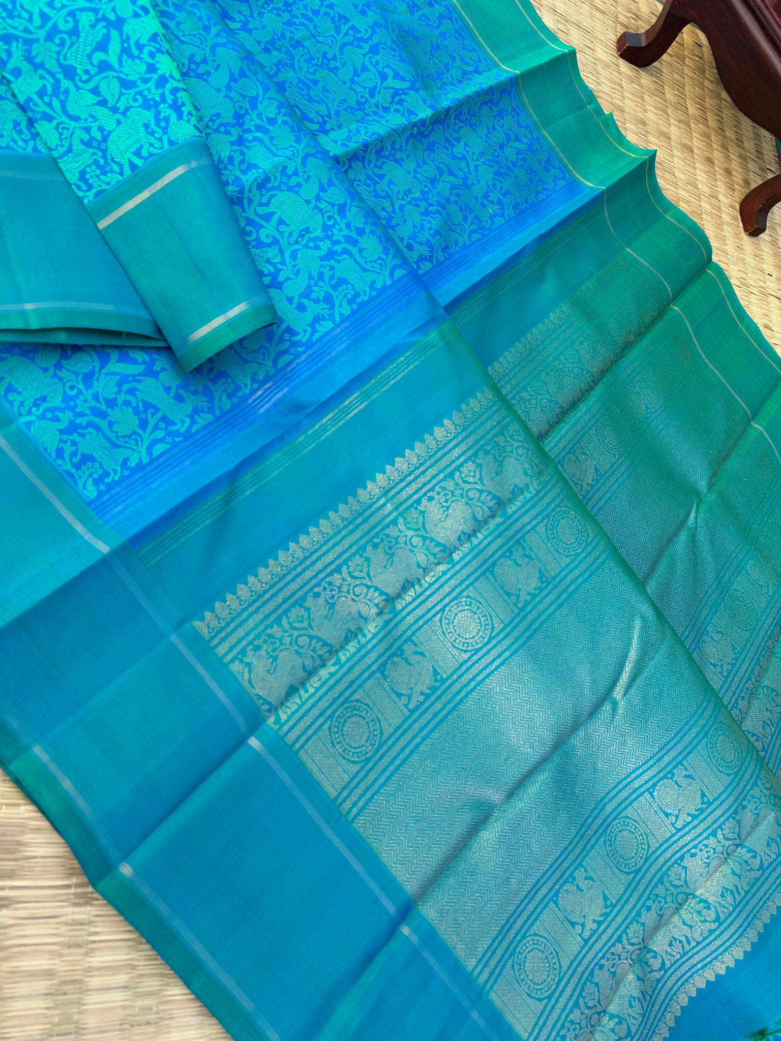 Diwali Edits - Kanchivaram For All Occasions - a stunning anandha blue on blue vanasingaram body with gold zari woven pallu