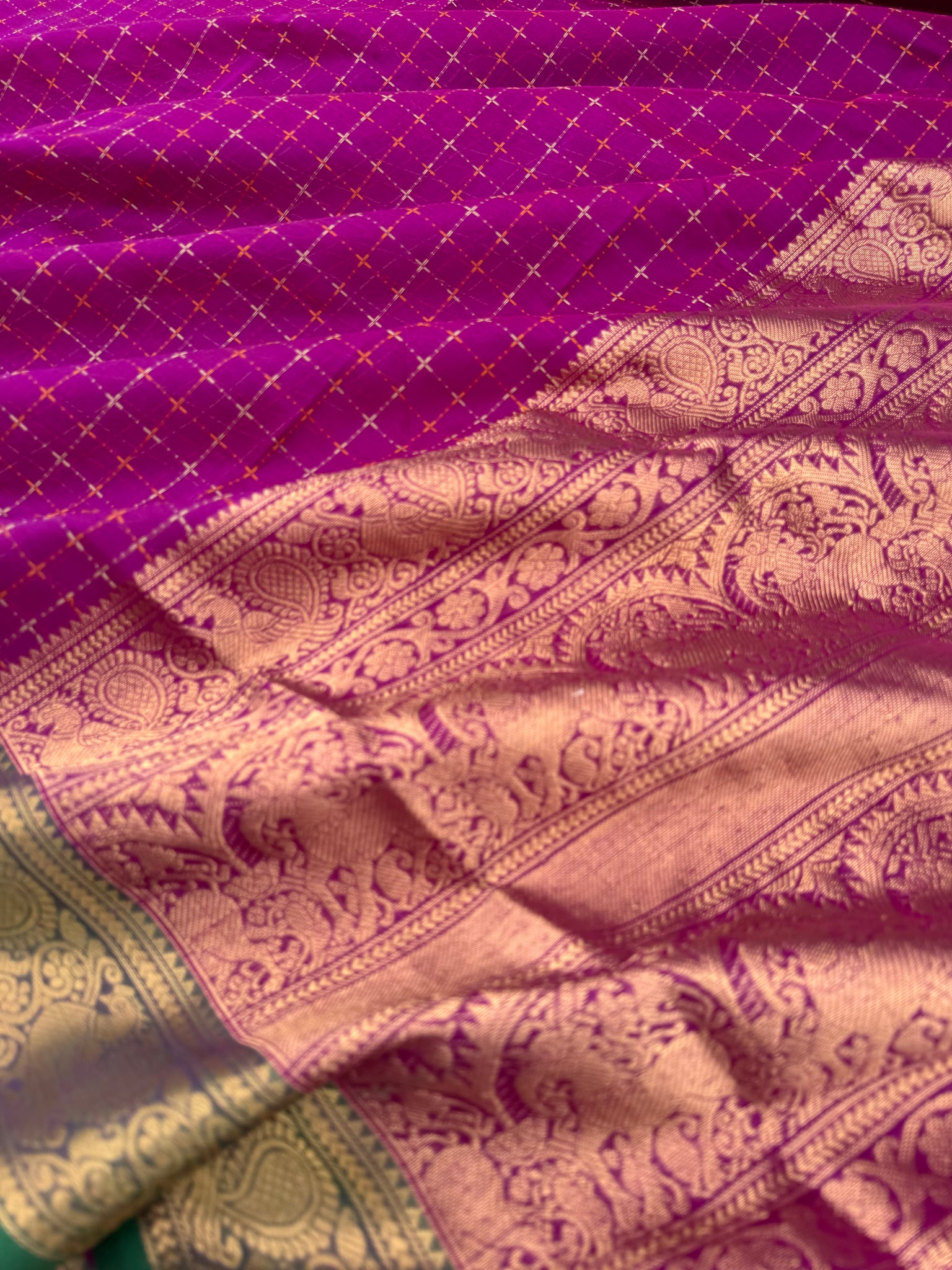 Woven Motifs Silk Cotton - deep majenta pink pluse buttas