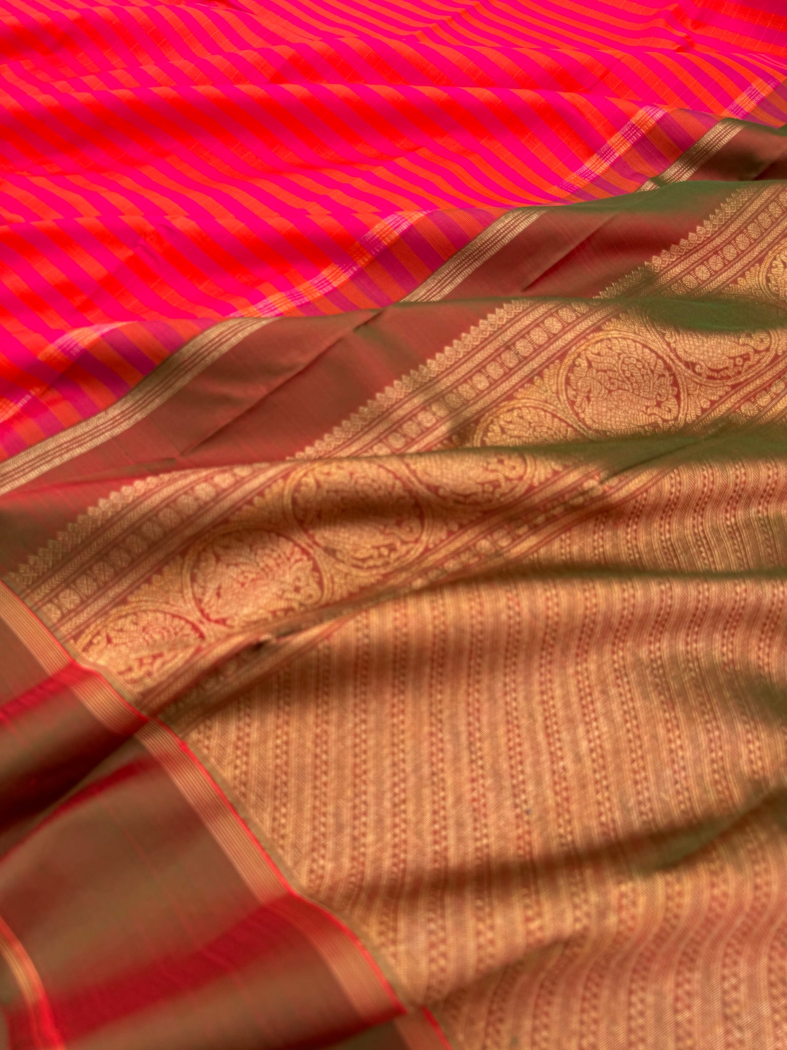 Diwali Edits - Kanchivaram For All Occasions - orange and pink kottadi kattam with maanthulir borders pallu and blouse with paisley woven border buttas
