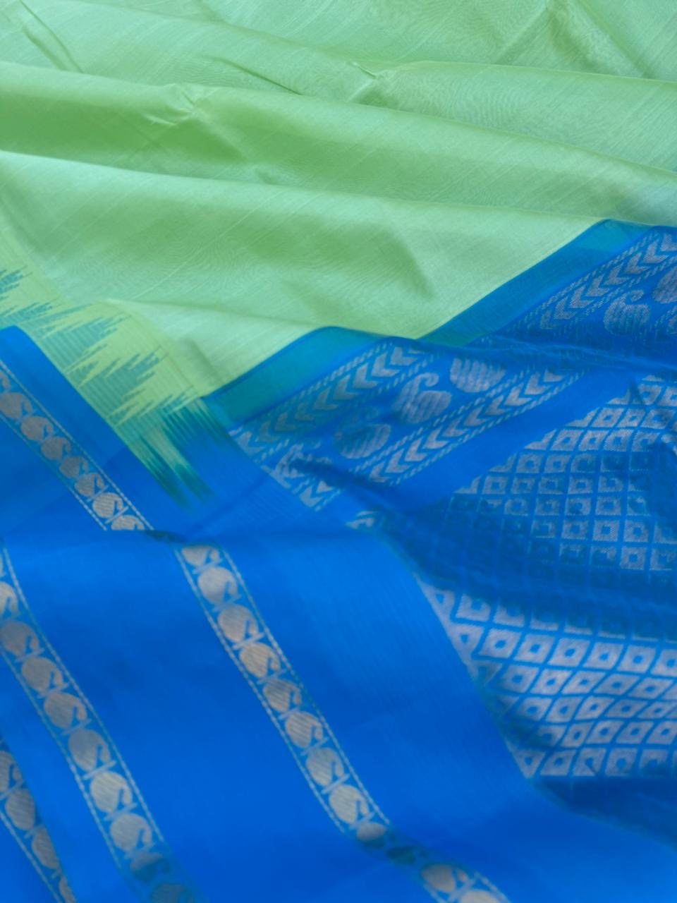 Korvai Silk Cottons -pastel pista green and anandha blue