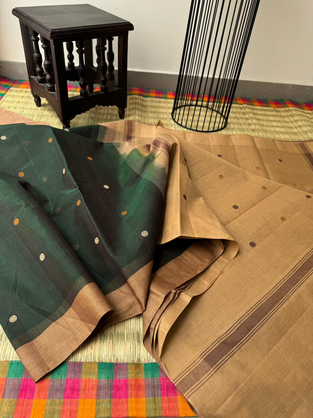 Pragatham - Contrast Play - deep forest green and sandal