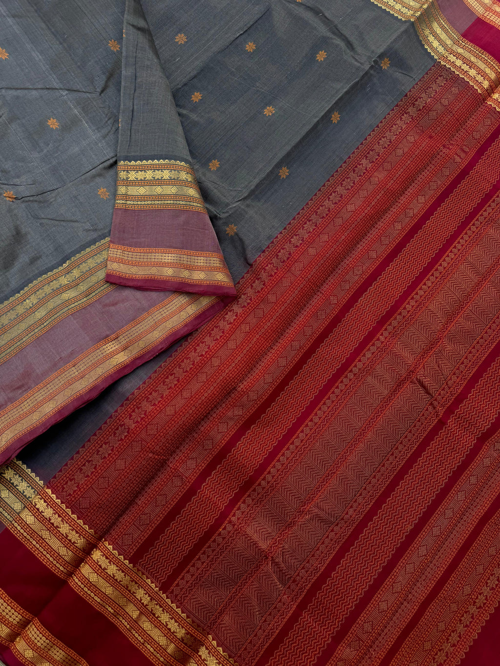 Woven Motifs Silk Cotton -deep grey and aaraku retta pett woven borders