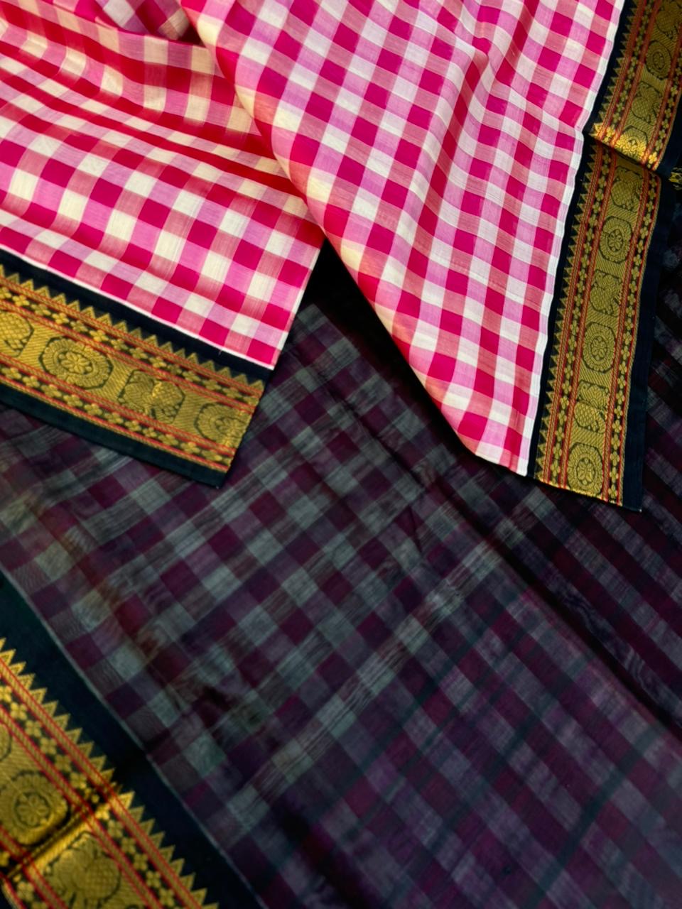 Korvai Silk Cottons - pink and off white paalum palamum kattam