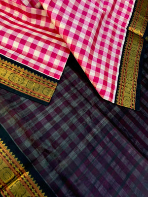 Korvai Silk Cottons - pink and off white paalum palamum kattam