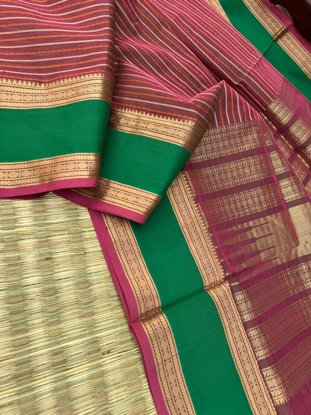Woven Motifs Silk Cotton - pink short green veldhari