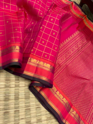 Vintage Ragas on Kanchivaram - a traditional pink with kattam and buttas body with annapakshi woven borders