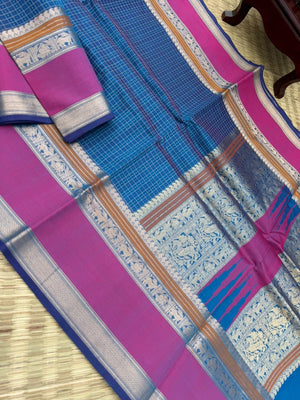 Woven Motifs Silk Cotton - burnt blue lakshadeepam