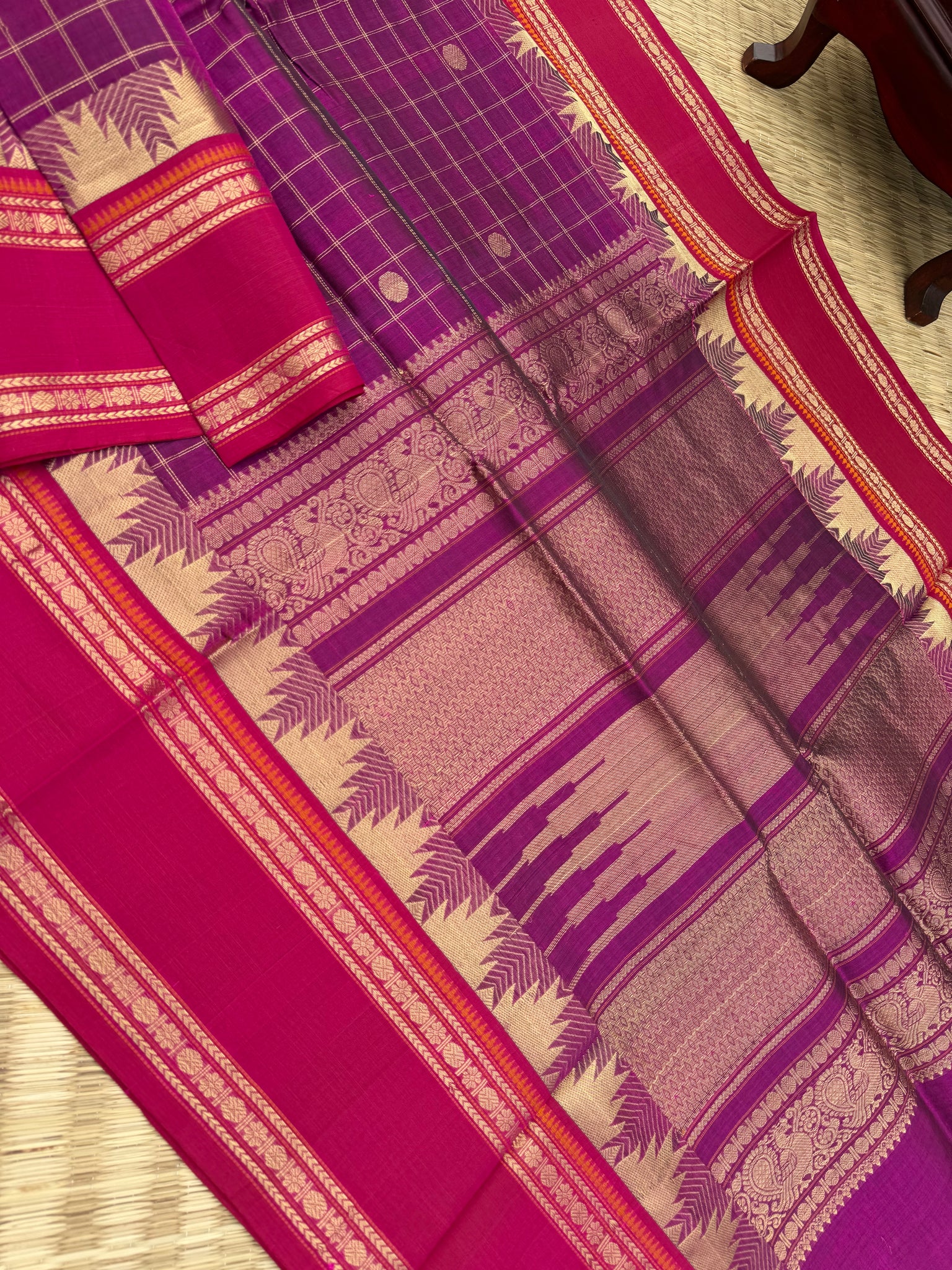Zari Kissed Silk Cotton - a majentha purple pink with all traditional designs in one saree