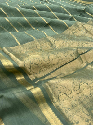 Zari Kissed Silk Cotton - burnt elachi green veldhari