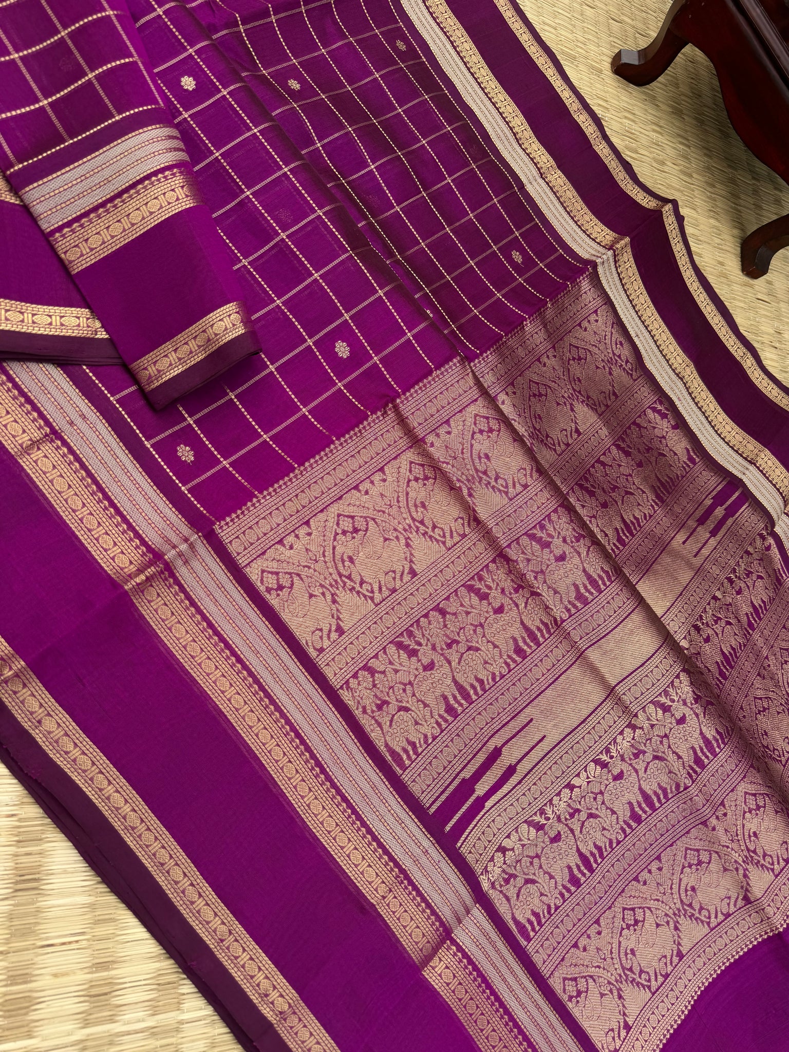 Zari Kissed Silk Cotton - deep purple with muthukattam buttas and wonderful pallu