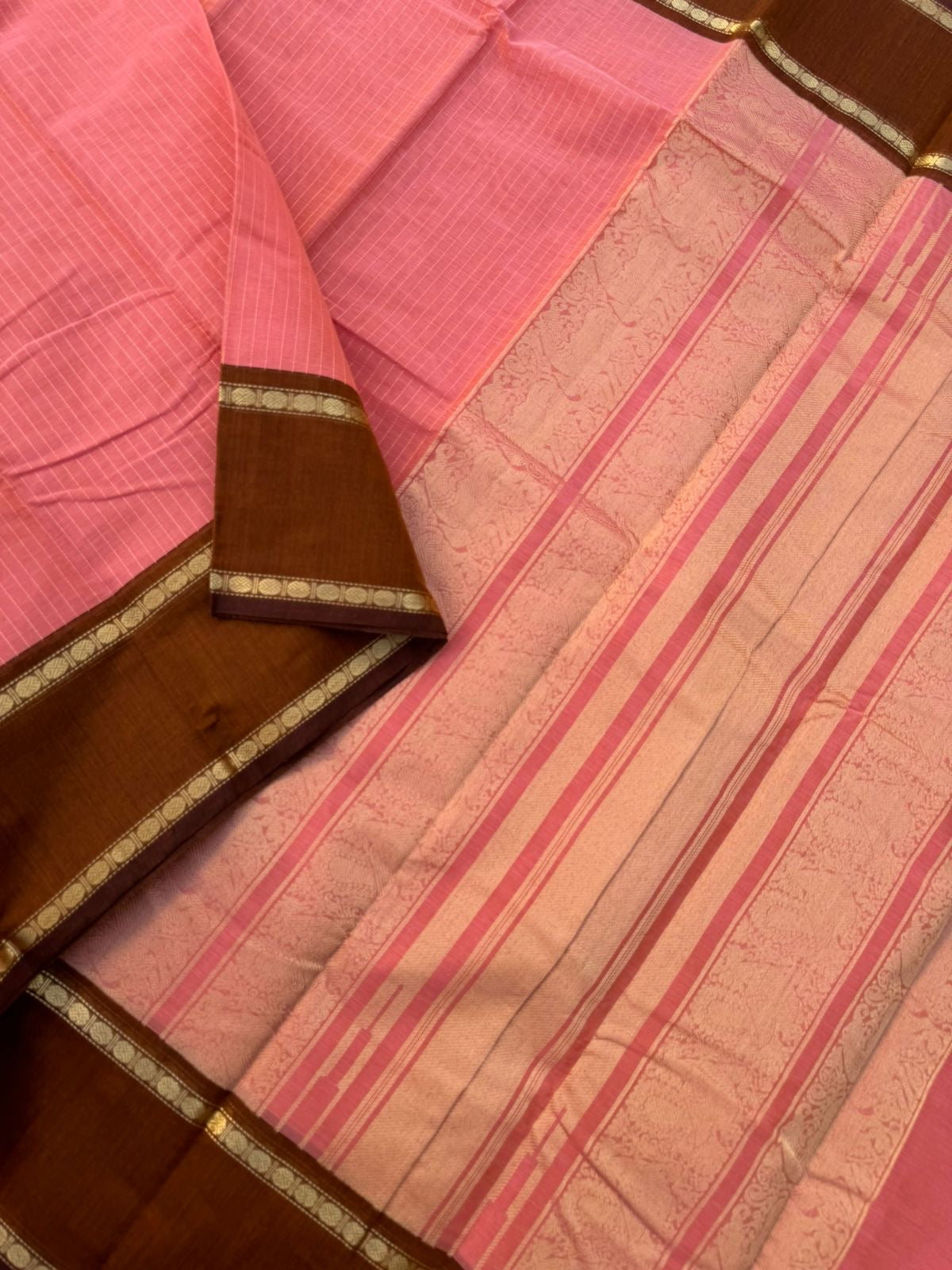Zari Touched Mangalavastaram - pastel pink and caramel brown
