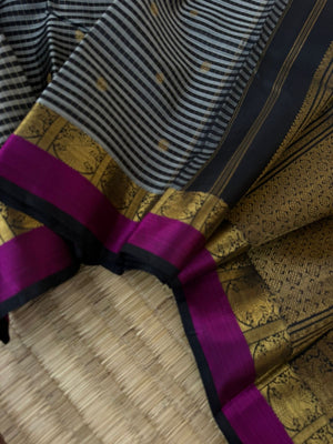 Kattam Koodu on Kanchivaram - stunning grey black podi kattam