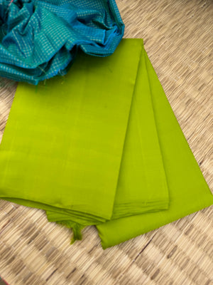 Niram - Celebrating of Full Plain Kanchivaram Silks Paired with Beautiful Blouses - fresh green saree with podi zari kattam teal silk blouse