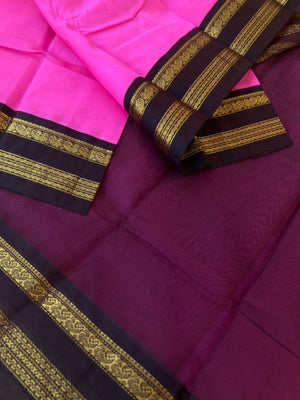 Korvai Silk Cottons - rose pink and coffee