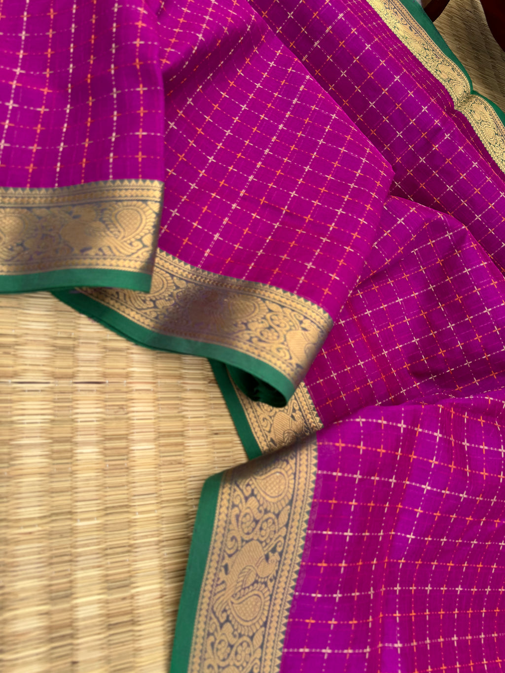 Woven Motifs Silk Cotton - deep majenta pink pluse buttas