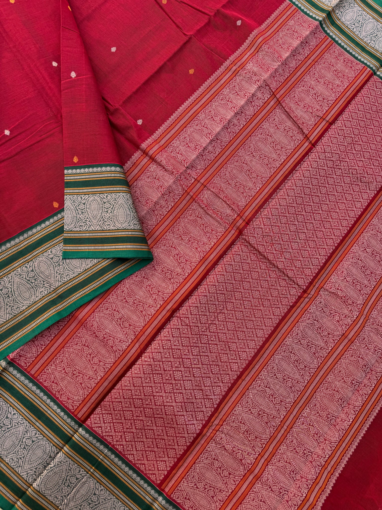Mangalavastaram -reddish marron with woven borders and grand pallu