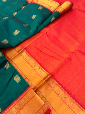 Korvai Silk Cottons - forest green and rust