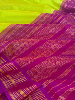 Korvai Silk Cotton - apple green and majentha