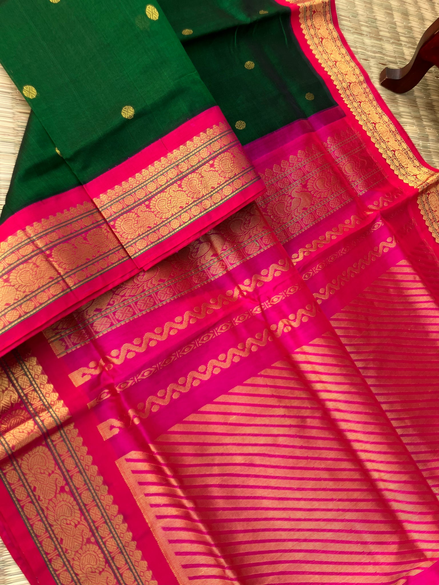 Korvai Silk Cotton - Meenakshi green and pink