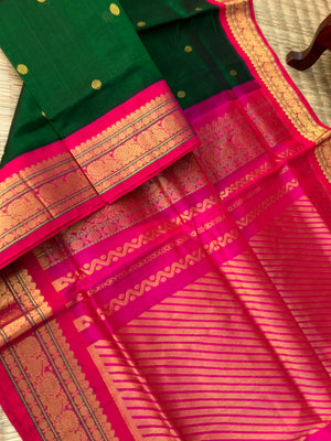 Korvai Silk Cotton - Meenakshi green and pink