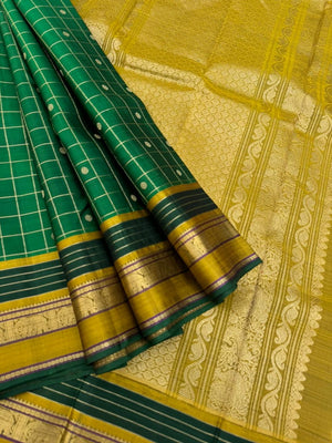 Kanchivaram Trunk - a stunning green and fenugreek mustard kattam and butta woven Kanchivaram