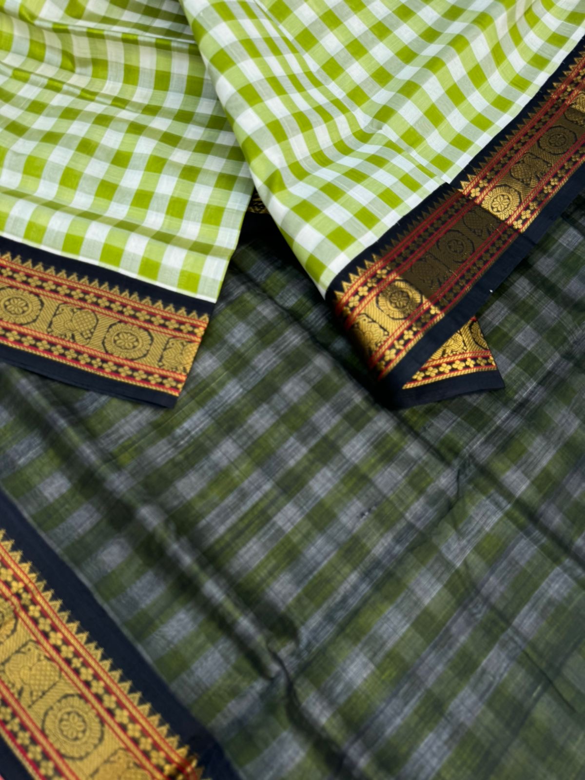 Korvai Silk Cottons - creamy green chex
