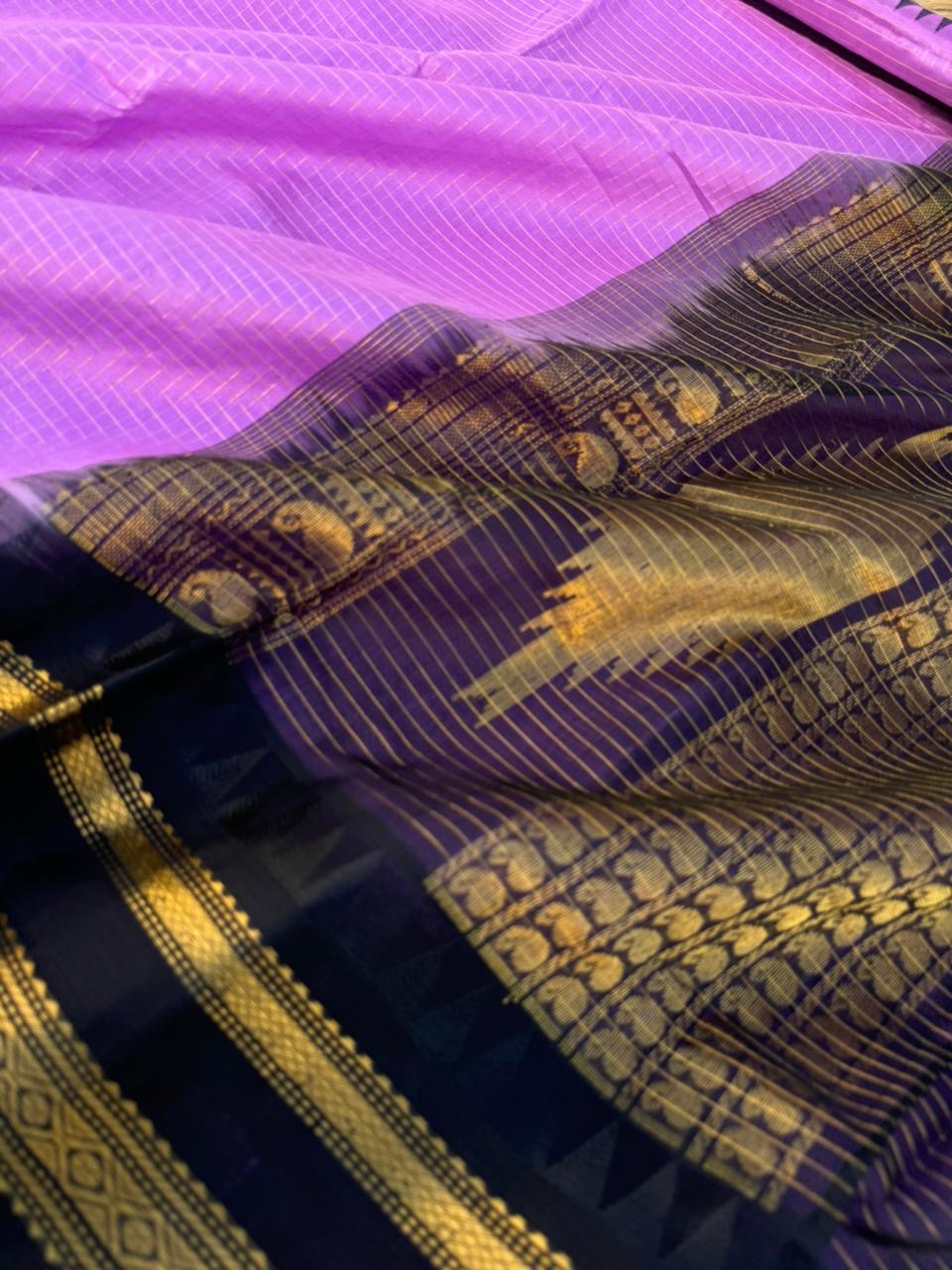 Korvai Silk Cottons -blackcurrant body and black borders