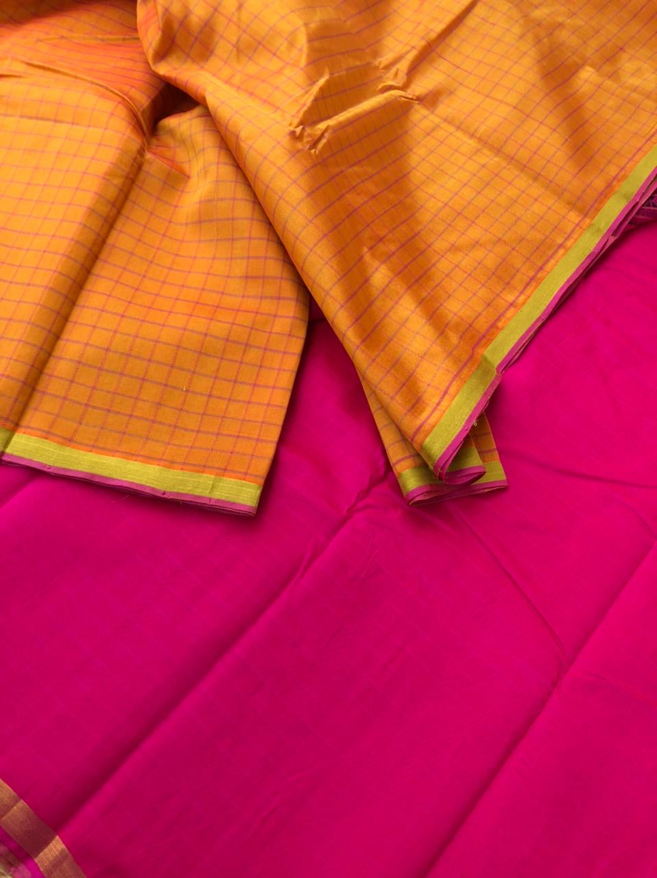 Woven Motifs Silk Cotton - mustard and pink