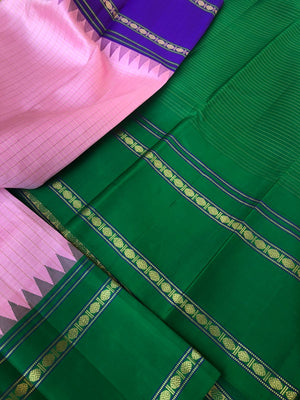 Vintage Ragas on Kanchivaram - pastel pale baby pink with zari kattam woven body with ganga jammuna woven vintage korvai borders