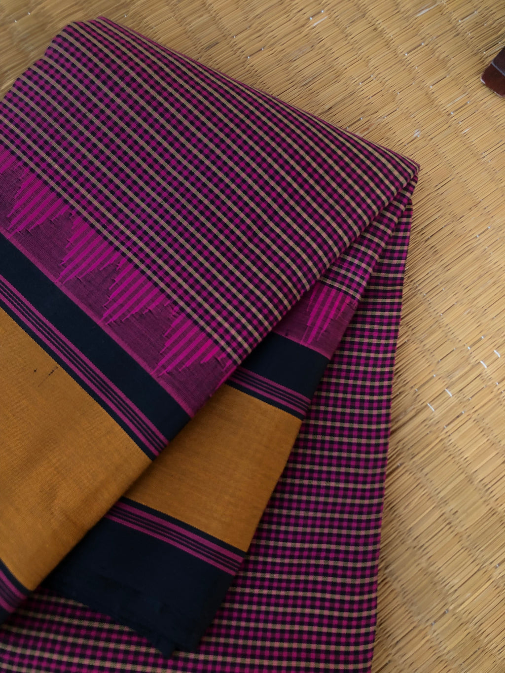 Signature Korvai Silk Cottons - deep purple and black kasa kasa kattam