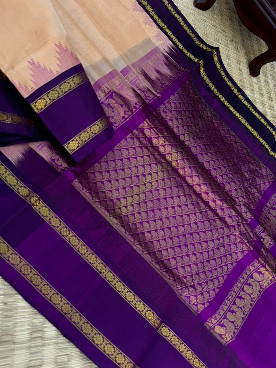 Korvai Silk Cottons -sandalwood and deep purple
