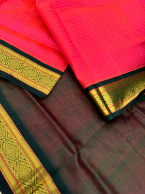 Korvai Silk Cottons - fuchsia pink and green podi kattam