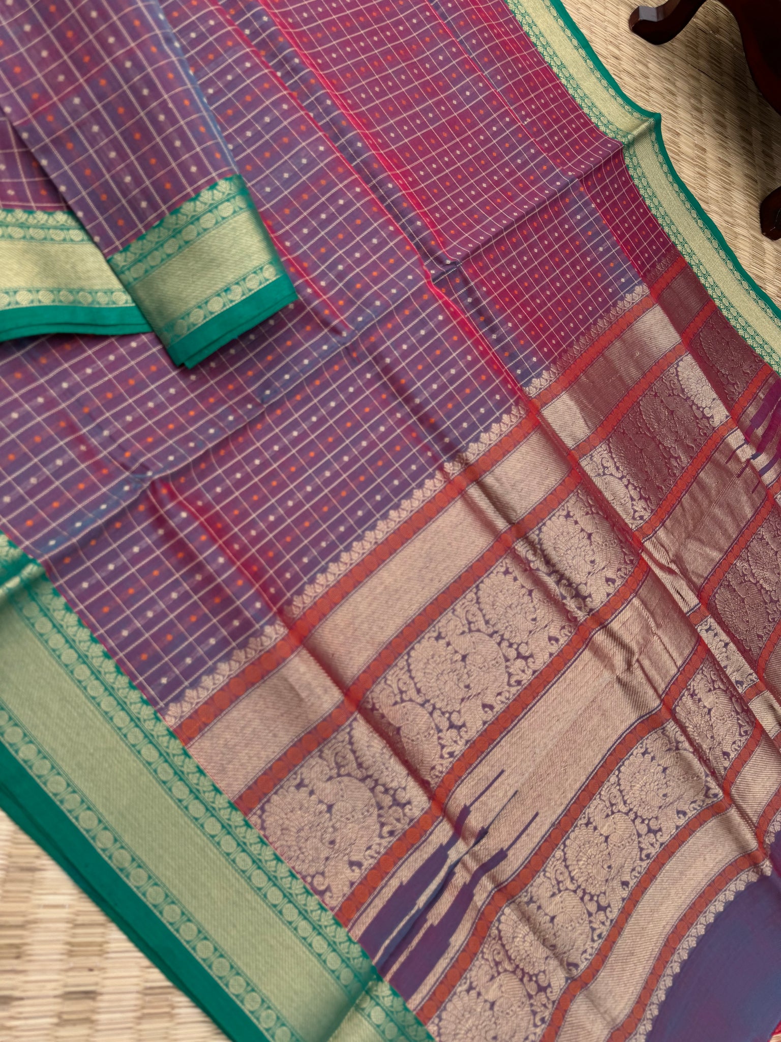 Woven Motifs Silk Cotton - a stunning dual tone lakshadeepam