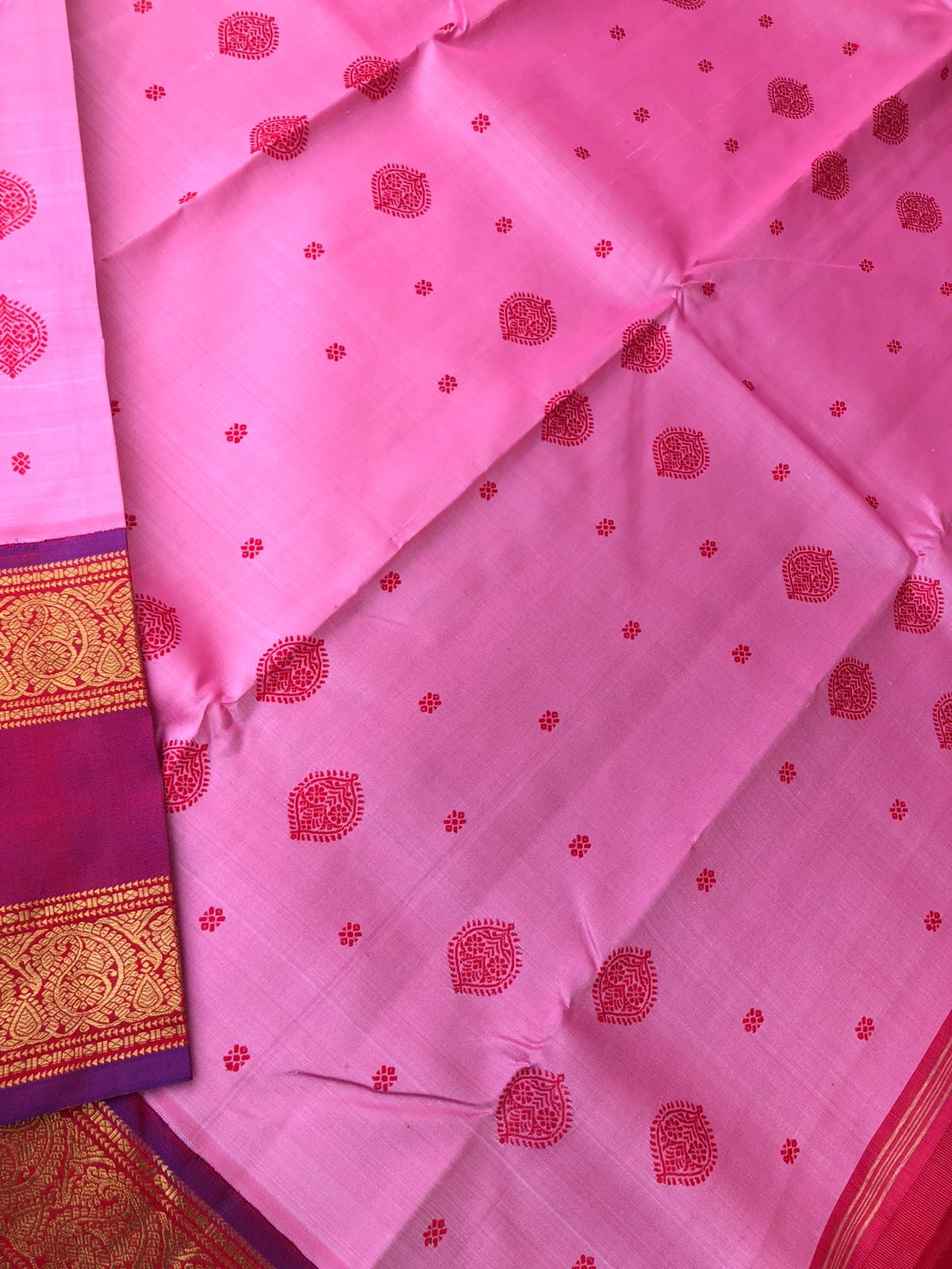 Vintage Ragas on Kanchivaram - Rose milk pink with pattu buttas woven body with retta pett woven borders